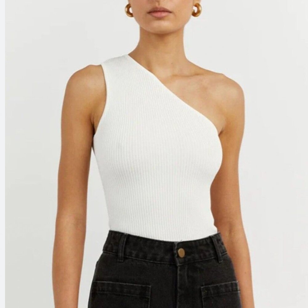 NWT DISSH One Shoulder Mosman Knit Top XS/S/M White Ivory Quiet Lux